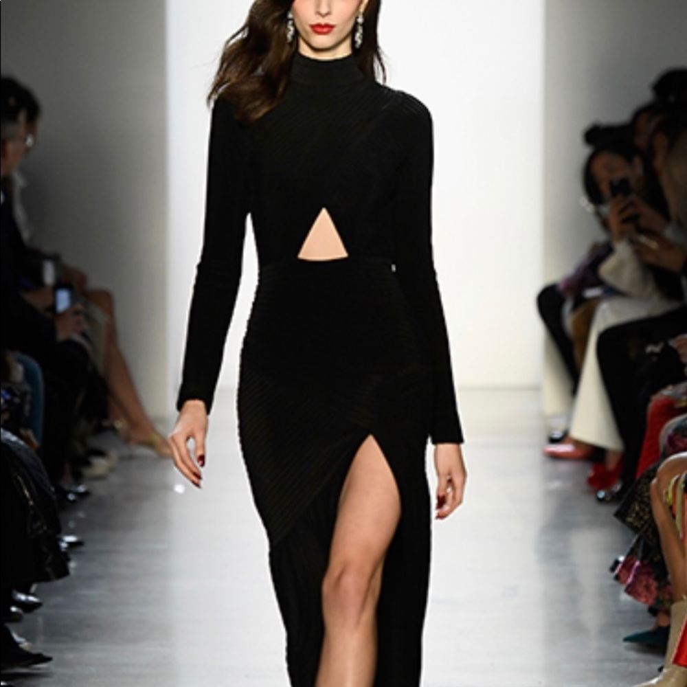 tadashi shoji black runway gown